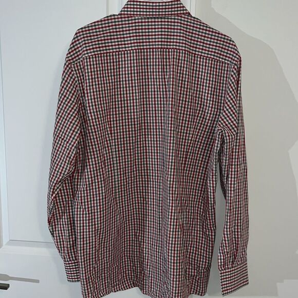 Plaid Black & Red Check Swept Collar Hugo Boss Dress Shirt 17 x 34/35 Slim Fit - Picture 5 of 5